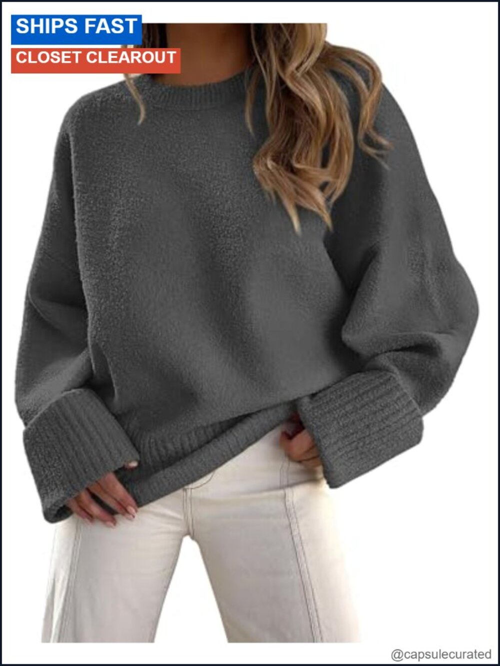 PRETTYGARDEN Oversized Fuzzy Pullover Sweater Relaxed Fit Long Sleeve Crewneck